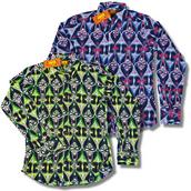 View Item Chenaski Retro 60's 70's Psychadelic Stretch Nylon Floral Print Shirt Blue Green